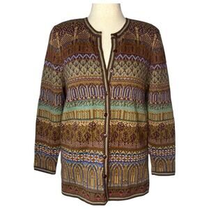 Peruvian Connection Women's Cardigan Sweater Sz Medium Multi Patterned Alpaca
